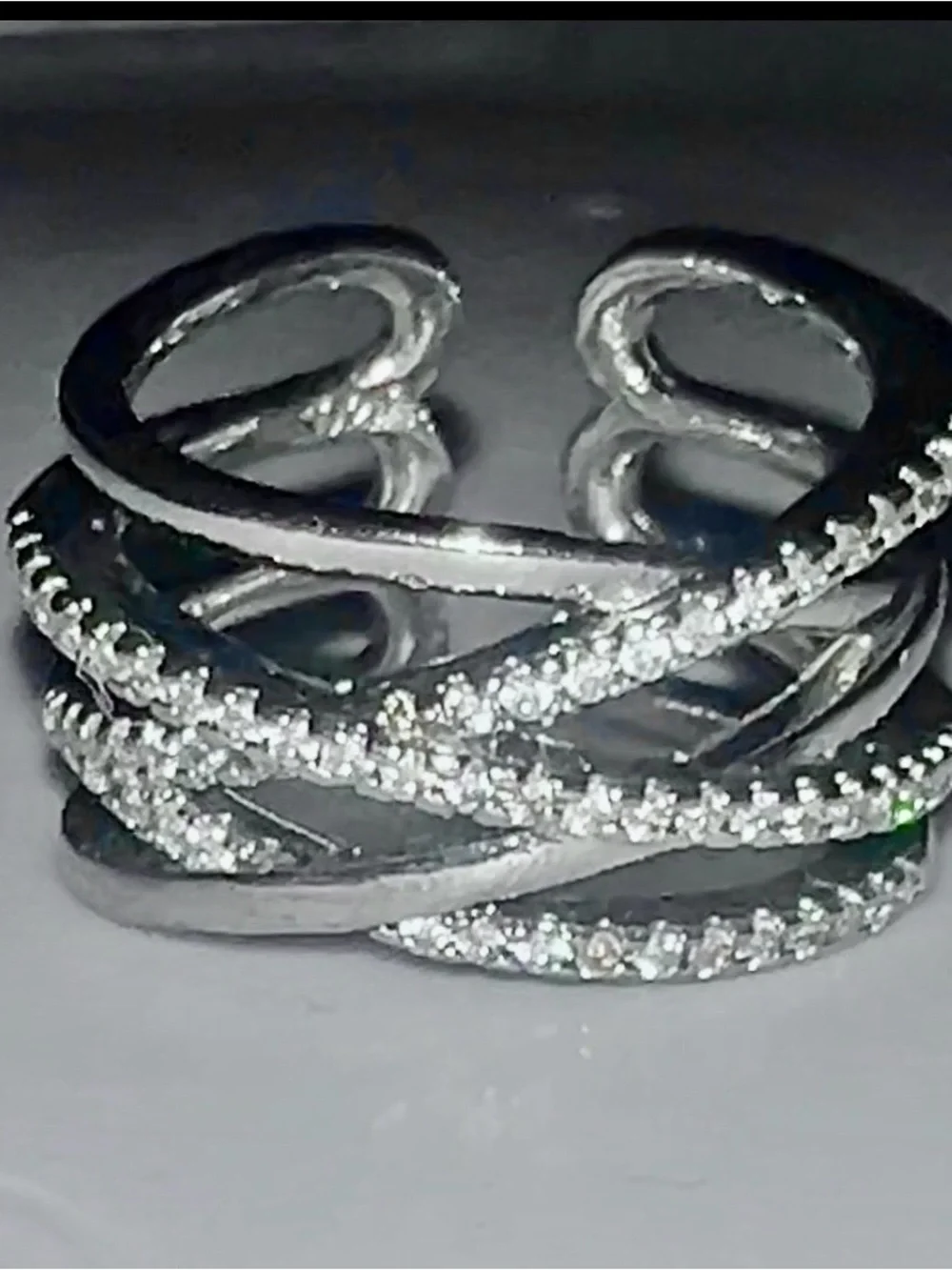 Avon Multi-Row Intertwined Crossover Pavé Crystal Sterling Silver 925 Ring